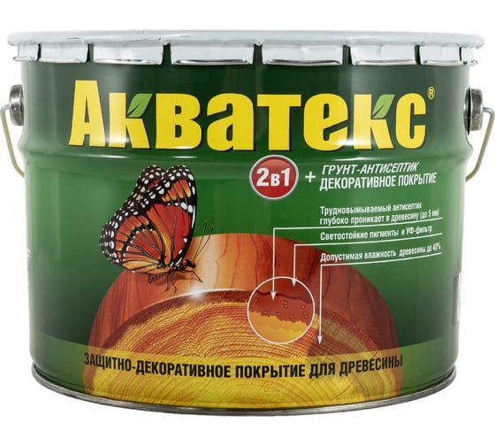 Защитно-декоративное покрытие для дерева АКВАТЕКС 2 в 1 полуматовое, венге, 10 л 135088