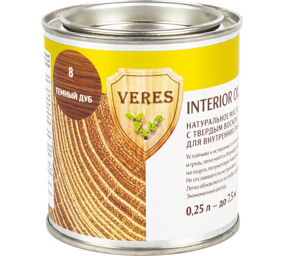 Масло Veres Oil Interior для внутренних работ №8 темный дуб 0.25 л 1/6 52298