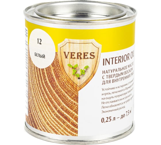 Масло Veres Oil Interior для внутренних работ №12 белый 0.25 л 1/6 52349