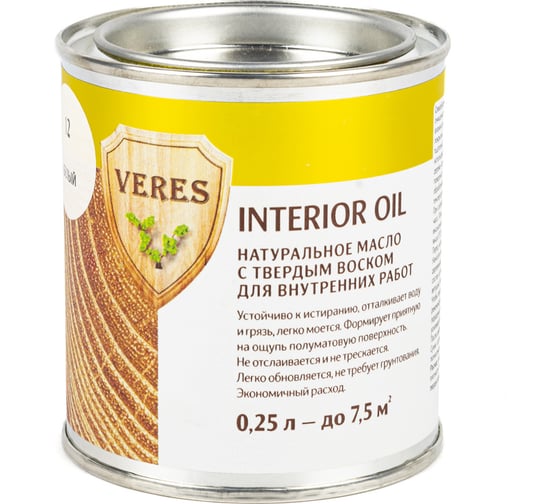 Масло Veres Oil Interior для внутренних работ №12 белый 0.25 л 1/6 52349