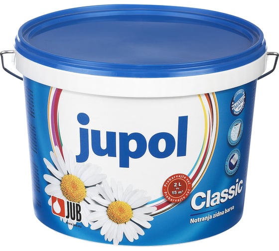 Матовая краска Jub Jupol Classic для стен и потолков супербелая 2 л 1/8/192 49340