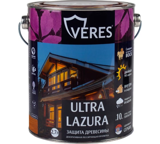 Пропитка Veres Ultra Lazura №19 дуб 2.7 л 1/4 42049