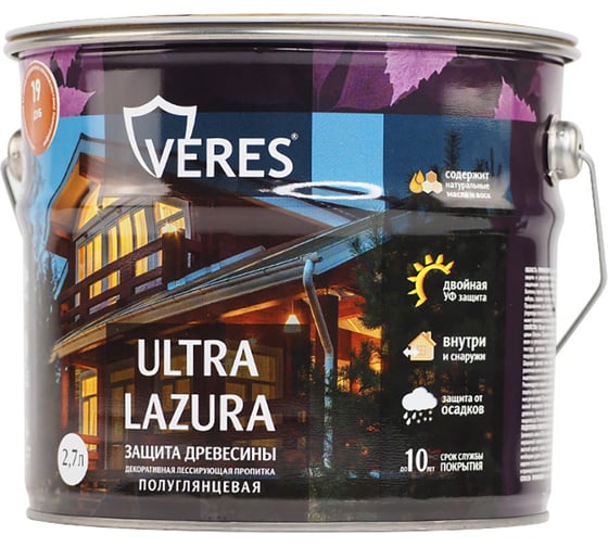 Пропитка Veres Ultra Lazura №19 дуб 2.7 л 1/4 42049
