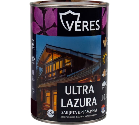 Пропитка Veres Ultra Lazura №9 палисандр 0.9 л 1/6 42034 - выгодная цена, отзывы, характеристики, фото - купить в Москве и РФ