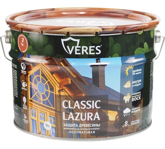 Пропитка Veres Classic Lazura №3 тик 9 л 1 205683