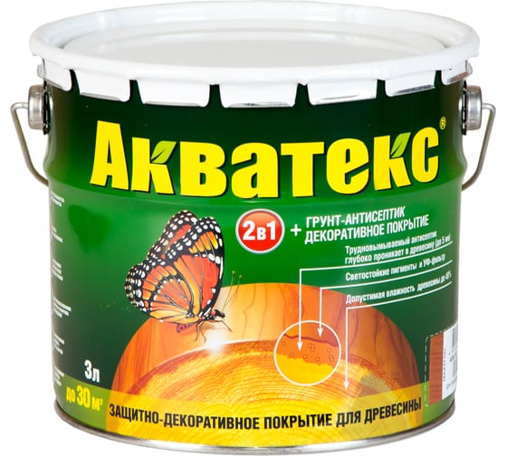 Защитно-декоративное покрытие для дерева АКВАТЕКС 2 в 1 полуматовое, желтый, 3 л 4 525 1