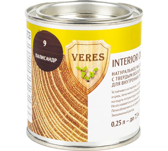 Масло Veres Oil Interior для внутренних работ №9 палисандр 0.25 л 1/6 52301 1