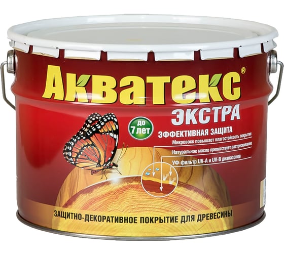 Защитно-декоративное покрытие для древесины Акватекс Экстра дуб, полуглянцевое, 10 л 13880