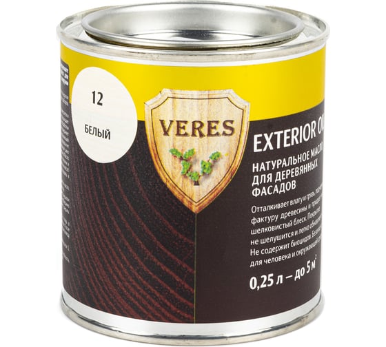 Масло Veres Oil Exterior для наружных работ №12 белый 0.25 л 1/6 52354