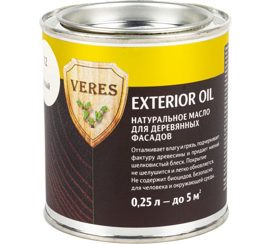 Масло Veres Oil Exterior для наружных работ №12 белый 0.25 л 1/6 52354