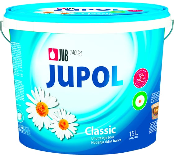 Матовая краска Jub Jupol Classic для стен и потолков супербелая 15 л 1/24 48279