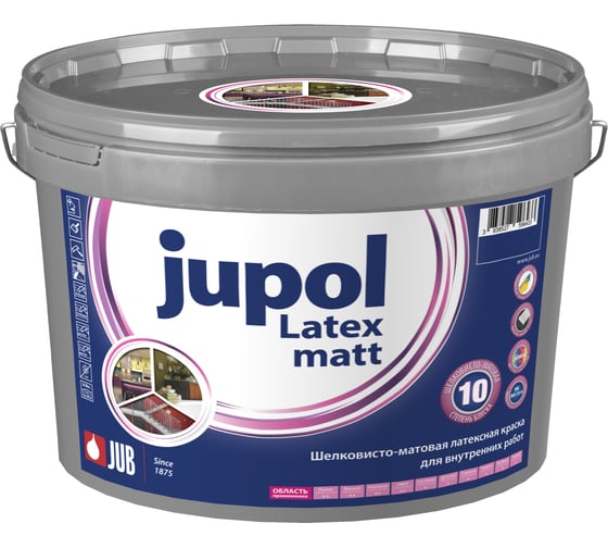 Матовая латексная краска Jub Jupol Latex matt для внутренних работ база а 1001 5 л 1/2/72 48299 1