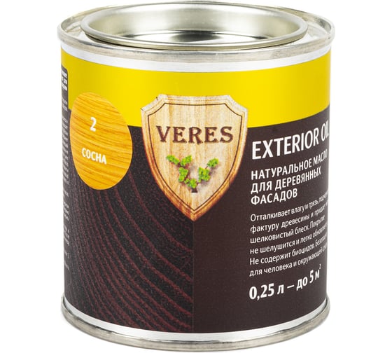 Масло Veres Oil Exterior для наружных работ №2 сосна 0.25 л 1/6 52304