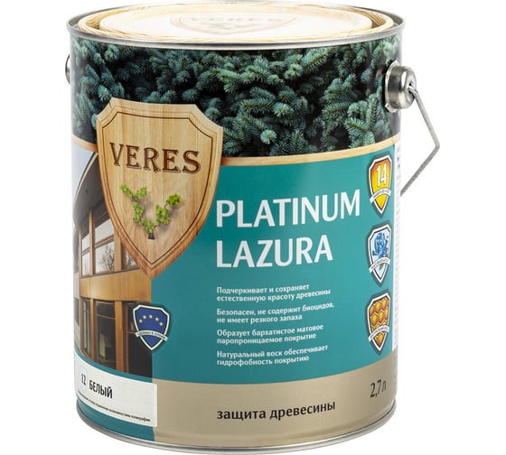 Пропитка Veres Platinum Lazura №12 белый 2.7 л 1/4 48829