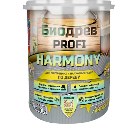 Кроющий антисептик с защитой от плесени и грибка Красковия Биодрев profi «harmony 3в1» база а 1кг ER-00004677