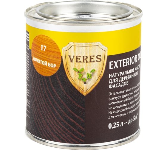 Масло Veres Oil Exterior для наружных работ №17 золотой бор 0.25 л 1/6 52307 1