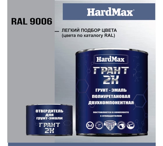 Грунт- эмаль HardMax грант 2к hard max ral 9006 белый алюминий (комплект 2,19 кг) 4690417103706