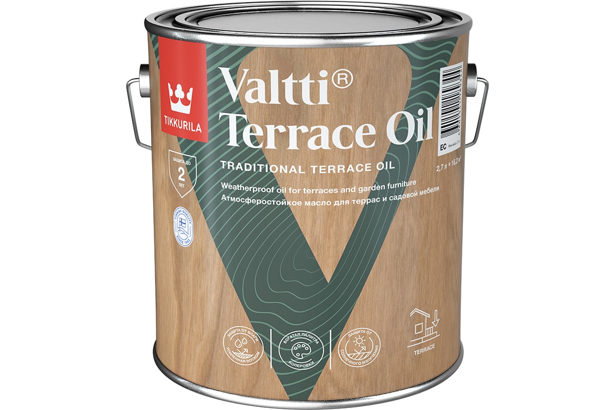 Террасное масло Тиккурила Valtti. Tikkurila масло для террас Valtti Terrace Oil EC 2,7 Л 700010364. Масло для террас и садовой мебели. Масло терраса «про».