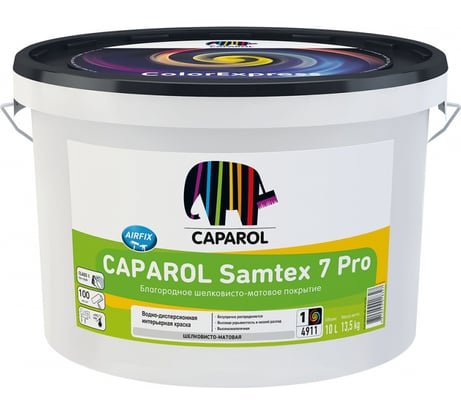 Краска CAPAROL SAMTEX 7 Pro латексная, латексная, для стен и потолков, шелковисто-матовая, база 1, 10 л 948104898