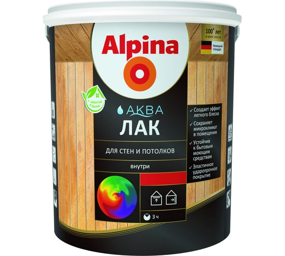 Лак ALPINA SVT AQUA акриловый для стен и потолков глянцевый колеруемый 2,5л 948103435