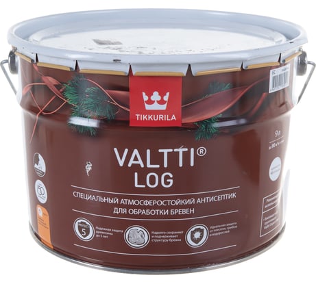 Антисептик Tikkurila VALTTI LOG специальный для бревен, атмосферостойкий, бесцветный 9л  51837 700010347