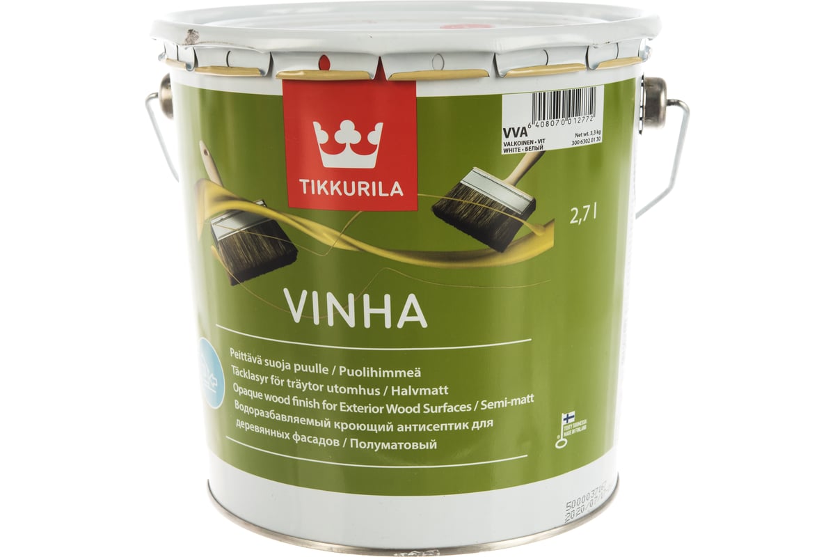 Антисептик TIKKURILA VINHA кроющий, водоразбавляемый, полуматовый, база A  2,7л 30063020130