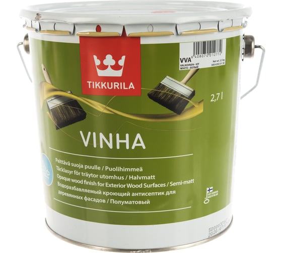 Антисептик TIKKURILA VINHA кроющий, водоразбавляемый, полуматовый, база A 2,7л 30063020130