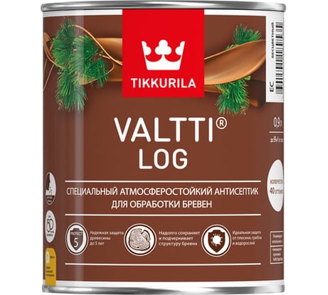 Антисептик Tikkurila VALTTI LOG специальный для бревен, атмосферостойкий, палисандр 0,9л 51999 700010357