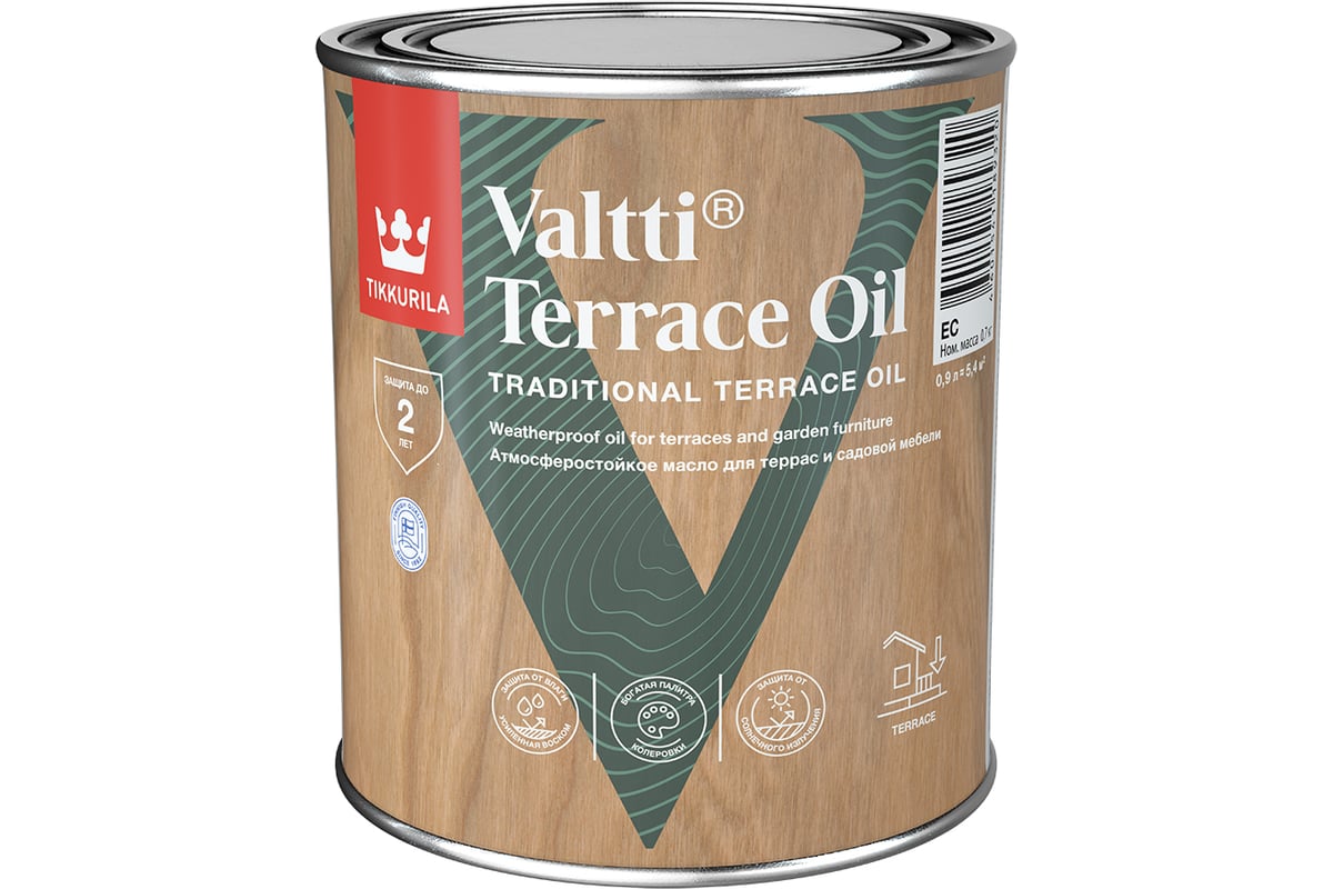 Масло для террас Tikkurila VALTTI TERRACE OIL EC 0,9л 700010363 - выгодная  цена, отзывы, характеристики, фото - купить в Москве и РФ