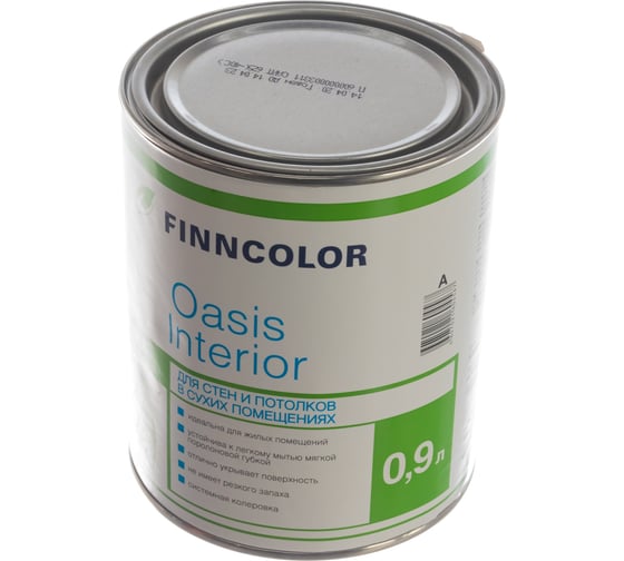 Краска для стен и потолков FINNCOLOR OASIS INTERIOR глубокоматовая, база A 0,9л 700001246