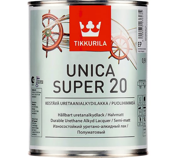 Универсальный лак TIKKURILA UNICA SUPER 20 алкидно-уретановый, износостойкий, полуматовый, 0,9 л 55964040110