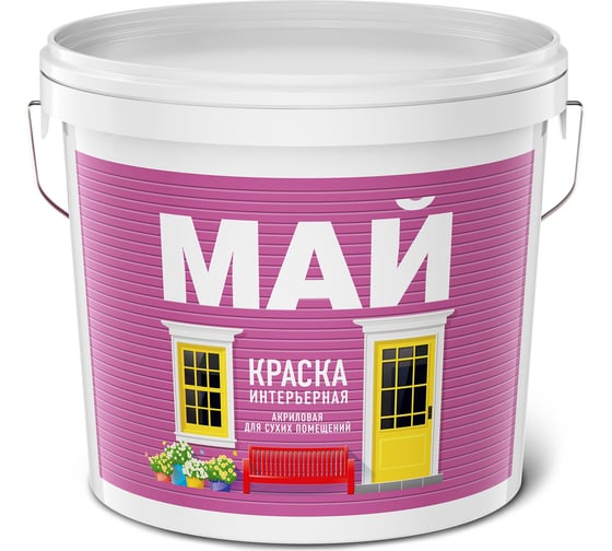 Интерьерная акриловая краска МАЙ для внутренних работ, матовая, белая 13кг О01897 1