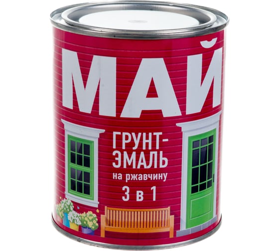 Грунт-эмаль 3 в 1 МАЙ по ржавому и чистому металлу, цвет белый 0,8кг 205456