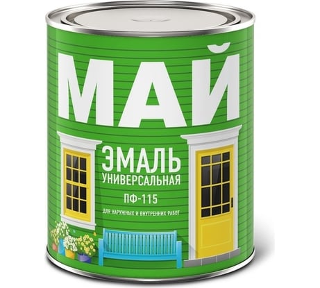 Эмаль ПФ-115 МАЙ универсальная для наружных и внутренних работ, зеленая 0,8кг 205336