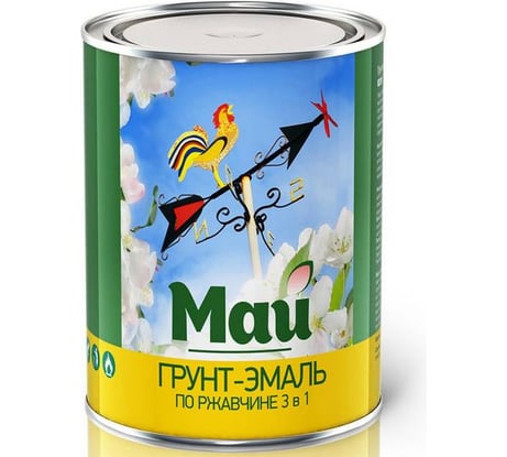 Грунт-эмаль 3 в 1 МАЙ по ржавому и чистому металлу, цвет черный 0,8кг 205474