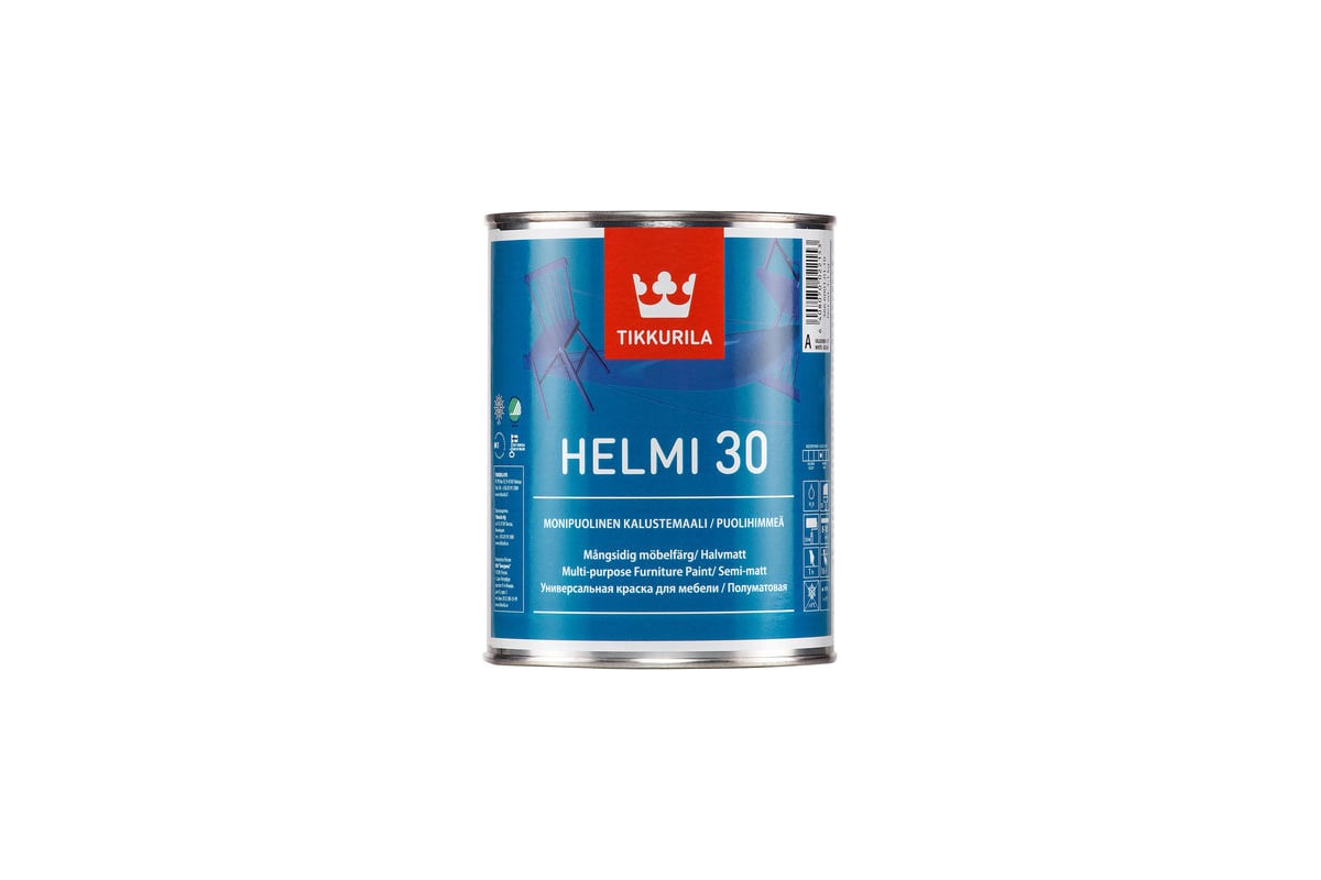 Краска TIKKURILA HELMI 30 акрилатная для мебели универсальная, полуматовая,  база A 0,9л 36660010110 - выгодная цена, отзывы, характеристики, фото -  купить в Москве и РФ