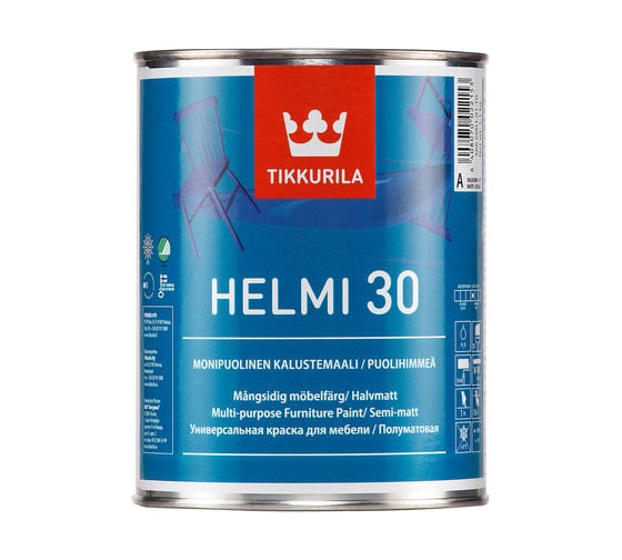Краска TIKKURILA HELMI 30 акрилатная для мебели универсальная, полуматовая, база A 0,9л 36660010110