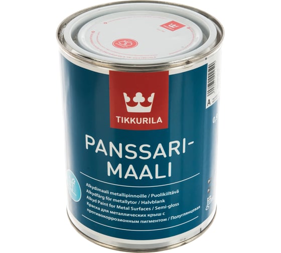 Краска TIKKURILA PANSSARIMAALI антикоррозионная для крыш и металла, полуглянцевая, база A 0,9л 46060010110