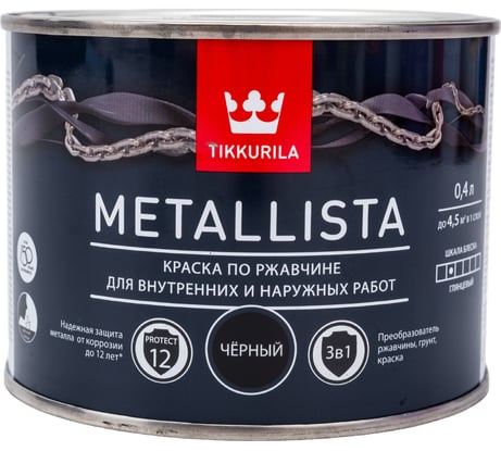 Краска TIKKURILA METALLISTA по ржавчине 3 в 1, глянцевая, черный 0,4л 700011741 203645