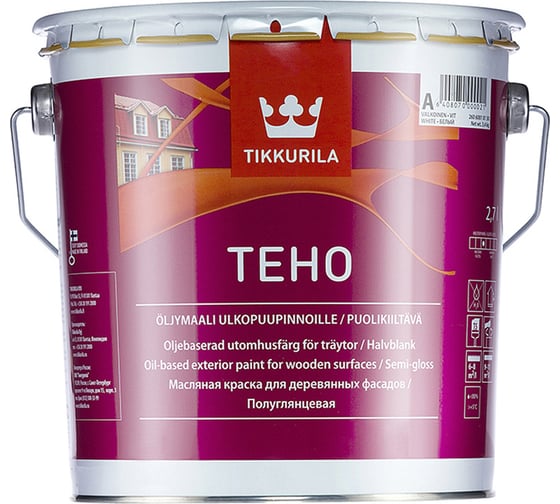 Масляная краска Tikkurila TEHO для деревянных фасадов, полуглянцевая, база A 2,7л 22104