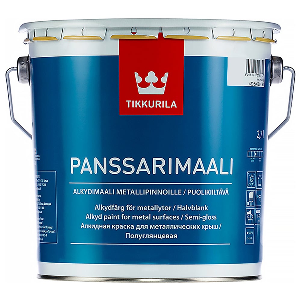 Краска TIKKURILA PANSSARIMAALI антикоррозионная для крыш и металла,  полуглянцевая, база A 2,7л 46060010130