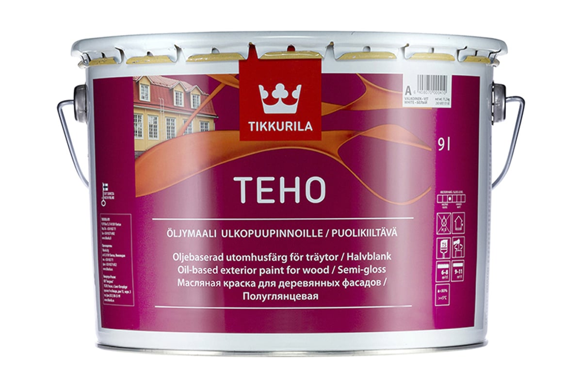 Масляная краска Tikkurila TEHO для деревянных фасадов, полуглянцевая, база  A 9л 22107 - выгодная цена, отзывы, характеристики, фото - купить в Москве  и РФ