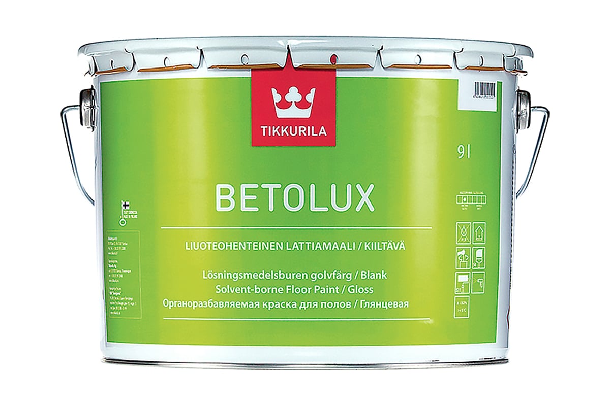 Краска TIKKURILA BETOLUX для пола алкидно уретановая, глянцевая, база A 9л  27060010160 22178