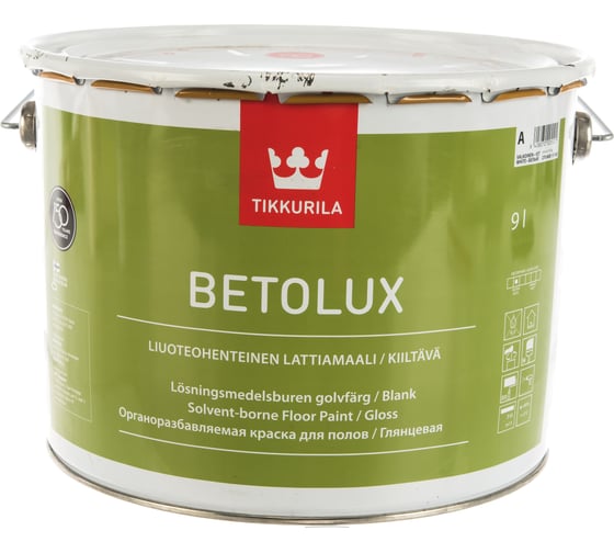 Краска TIKKURILA BETOLUX для пола алкидно уретановая, глянцевая, база A 9л 27060010160 22178