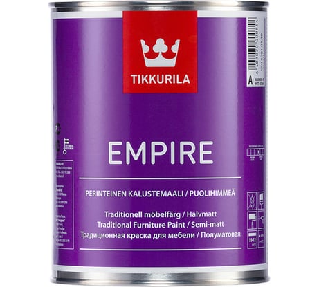 Краска TIKKURILA EMPIRE алкидная для мебели универсальная, полуматовая, база A 0,9л 55060010110