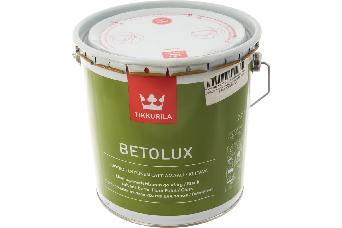 Краска TIKKURILA BETOLUX для пола алкидно уретановая, глянцевая, база A  2,7л 27060010130 22142 - выгодная цена, отзывы, характеристики, фото -  купить в Москве и РФ