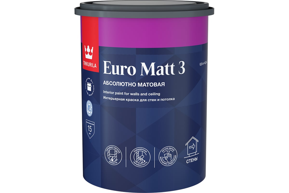 Интерьерная краска Tikkurila EURO MATT 3 база A глубоко матовая 0,9л  700001111