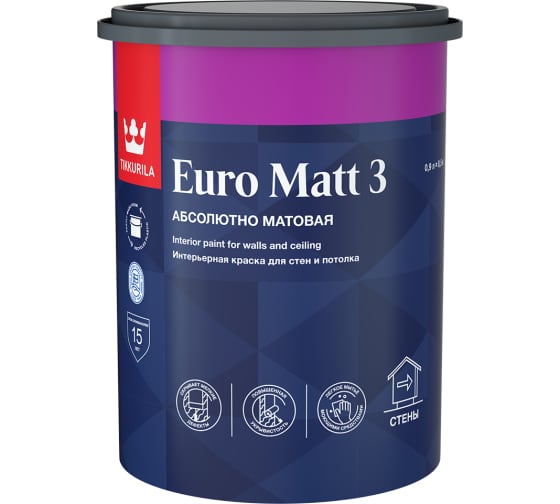 Интерьерная краска Tikkurila EURO MATT 3 база A глубоко матовая 0,9л 700001111 1