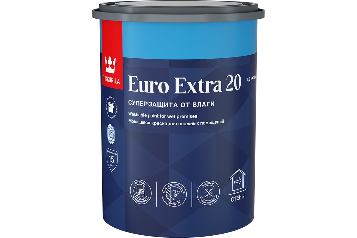 Краска Tikkurila EURO EXTRA 20 моющаяся для влажных помещений, база A 0 ...