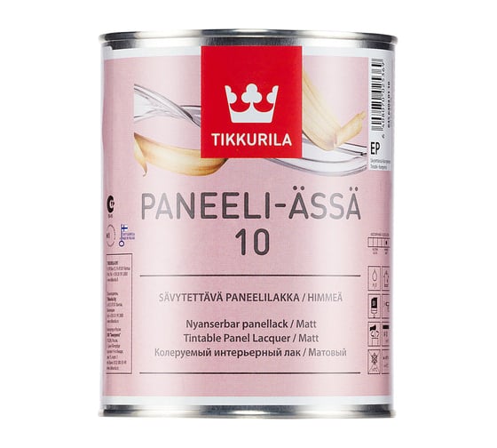 Лак TIKKURILA PANEELI ASSA 10 интерьерный колеруемый для стен и потолков, матовый 2,7л 84564040130 1